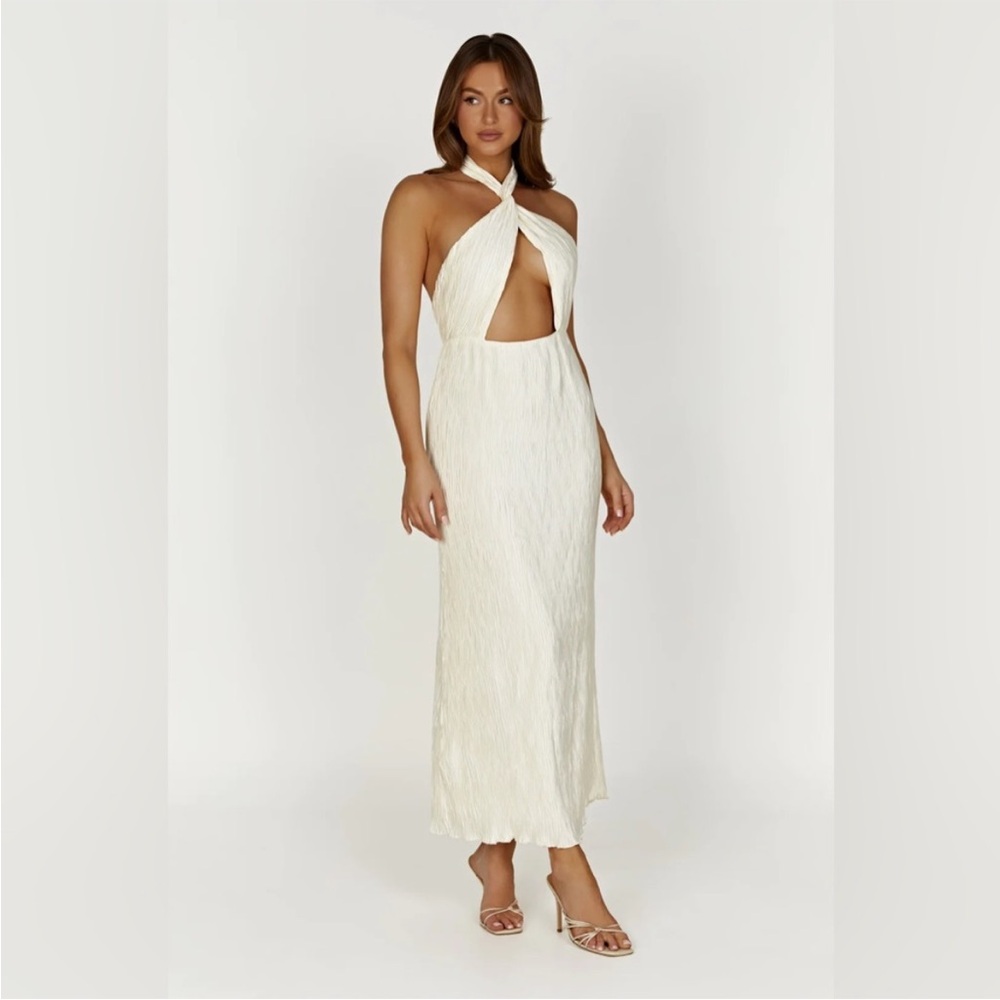Meshki Demetria Plisse Halter Maxi Dress